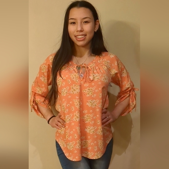 Lc Lauren Conrad Pink White Boho Floral Blouse Small - Picture 1 of 7